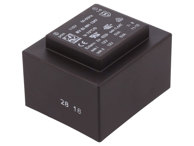 Transformator: ingegoten; 10VA; 115VAC; 12V; 12V; 417mA; 417mA; PCB Transformator: ingegoten; 10VA; 115VAC; 12V; 12V; 417mA; 417mA; PCB